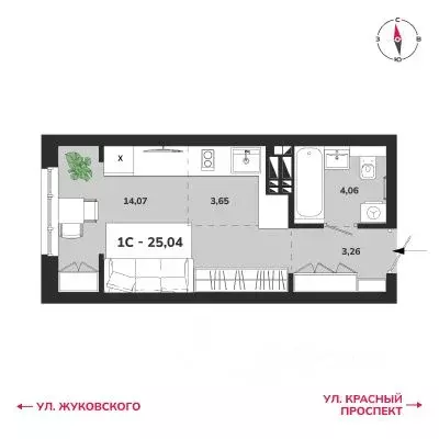 1-к кв. Новосибирская область, Новосибирск Аэропорт мкр,  (25.04 м) - Фото 0