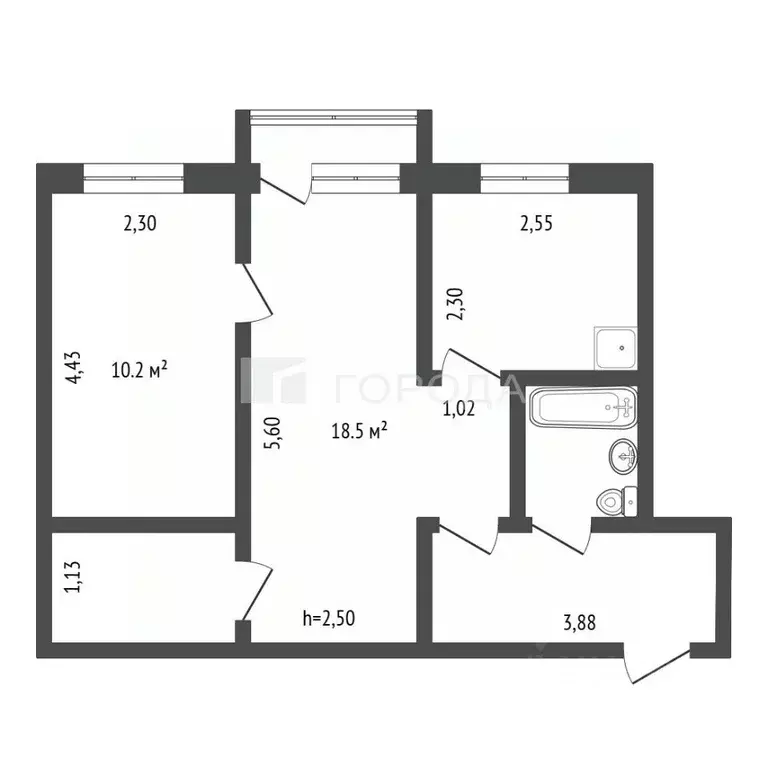 2-к кв. Кемеровская область, Новокузнецк ул. Грдины, 13 (46.2 м) - Фото 2