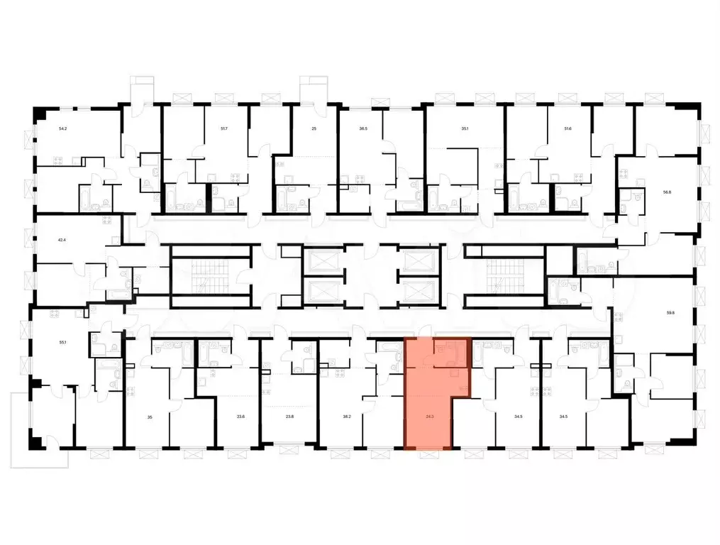 Квартира-студия, 24,3 м, 5/25 эт. - Фото 1