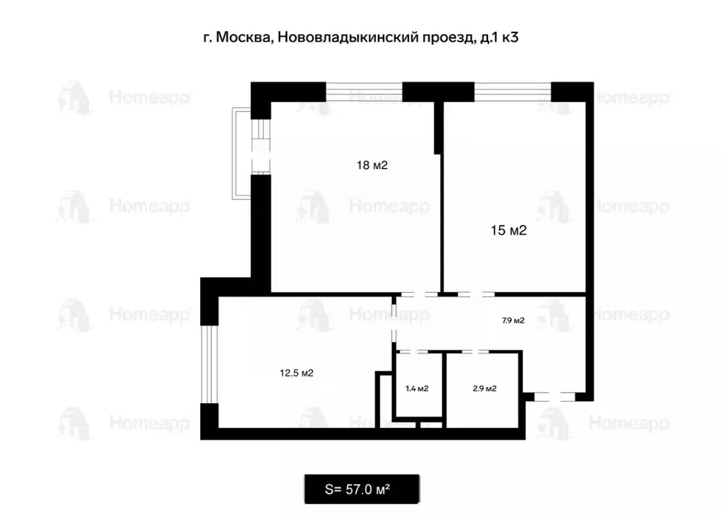 2-к кв. Москва Нововладыкинский проезд, 1к3 (57.0 м) - Фото 2