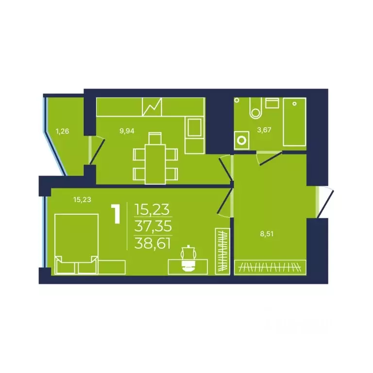 1-к кв. Башкортостан, Уфа ул. Майора Доставалова, 1 (38.61 м) - Фото 1