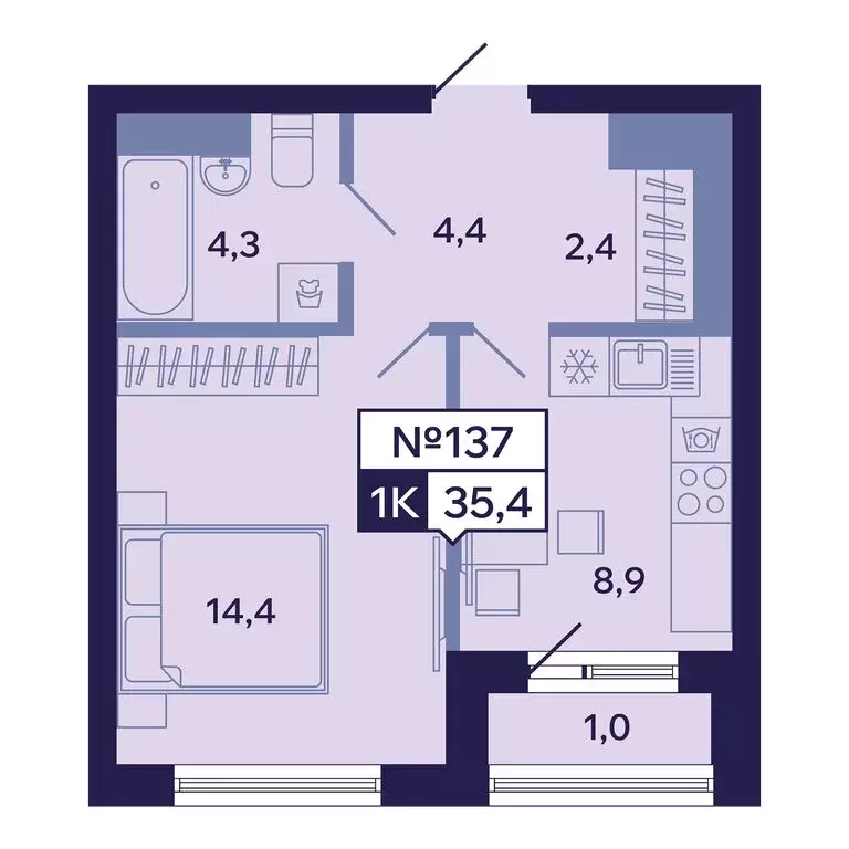 1-комнатная квартира: Якутск, Новопортовская улица, 1А/1 (35.4 м) - Фото 0