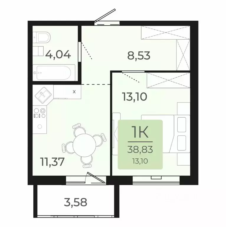 1-к кв. Новосибирская область, Обь ул. Калинина, 1 (38.83 м) - Фото 0