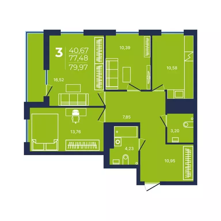 3-комнатная квартира: Уфа, проспект Дружбы Народов, 49 (79.8 м) - Фото 1