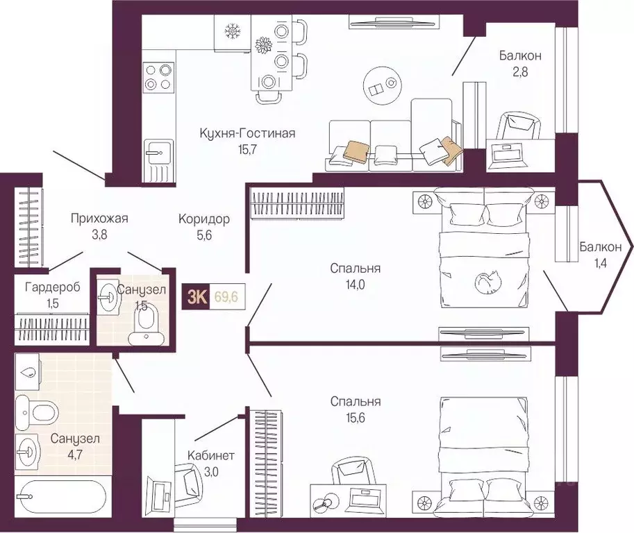 2-к кв. Нижегородская область, Нижний Новгород ул. Тургенева (67.2 м) - Фото 1