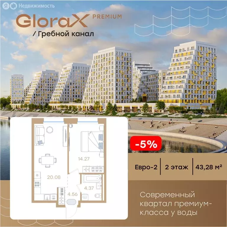 1-комнатная квартира: Нижний Новгород, ЖК Глоракс Премиум Гребной ... - Фото 1