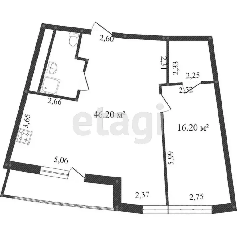 1-к кв. Белгородская область, Белгород Академическая ул., 23а (46.3 м) - Фото 1