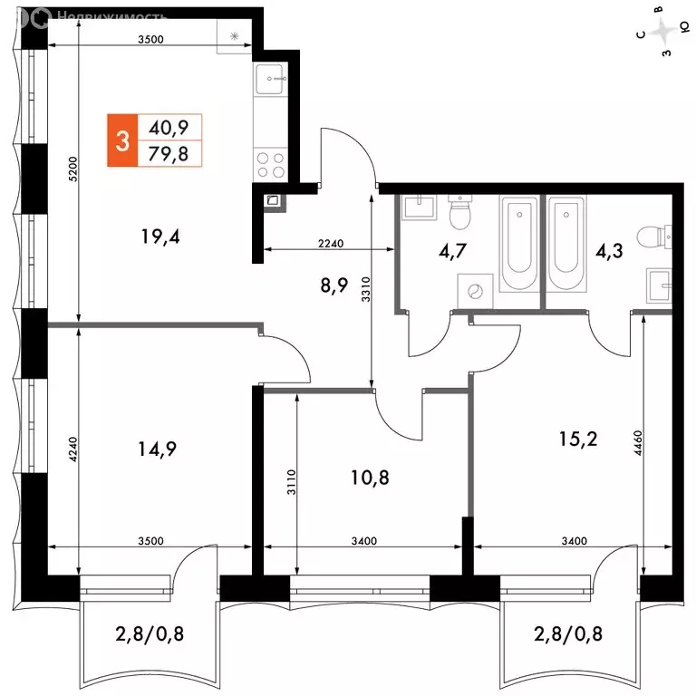3-комнатная квартира: Нижний Новгород, историческая территория Старый ... - Фото 1