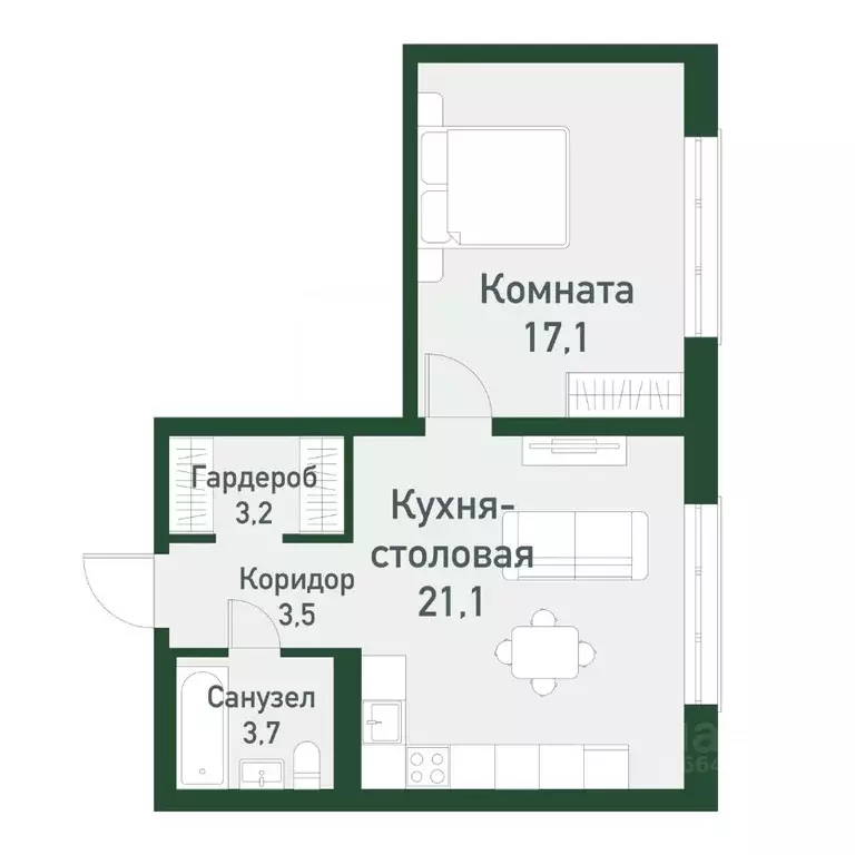 1-к кв. Челябинская область, Челябинский городской округ, пос. ... - Фото 1