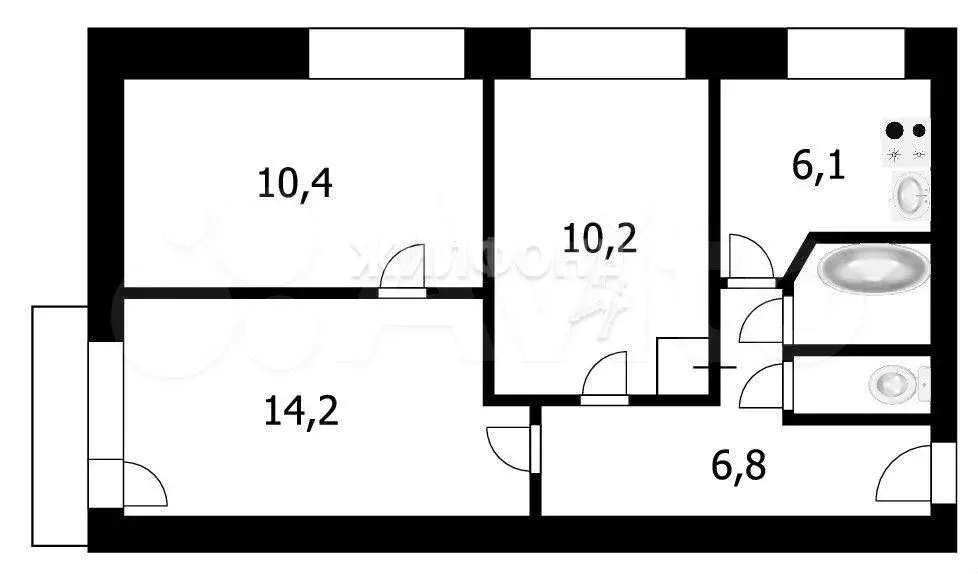 3-к. квартира, 50,5 м, 2/5 эт. - Фото 0