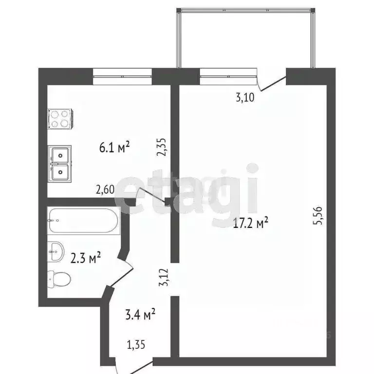 1-к кв. Крым, Сакский район, Новофедоровка пгт ул. Героев (34.8 м) - Фото 2