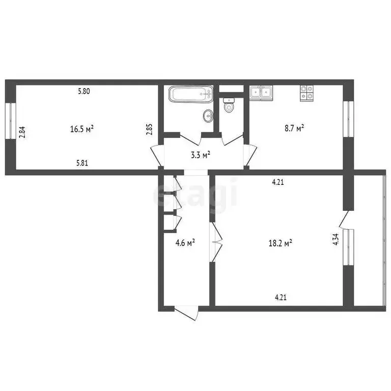 2-комнатная квартира: Челябинск, улица Чичерина, 6 (52.9 м) - Фото 1