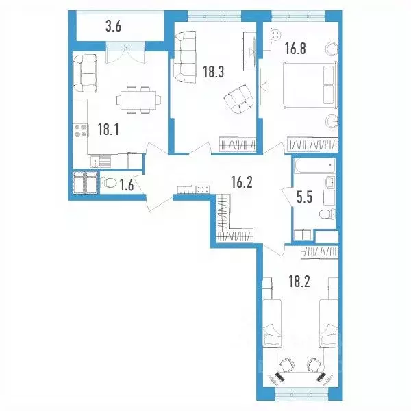3-к кв. Санкт-Петербург бул. Головнина, 3к1 (96.5 м) - Фото 0