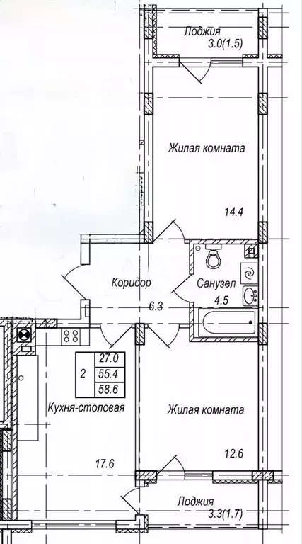 2-к. квартира, 59,2 м, 1/7 эт. - Фото 1