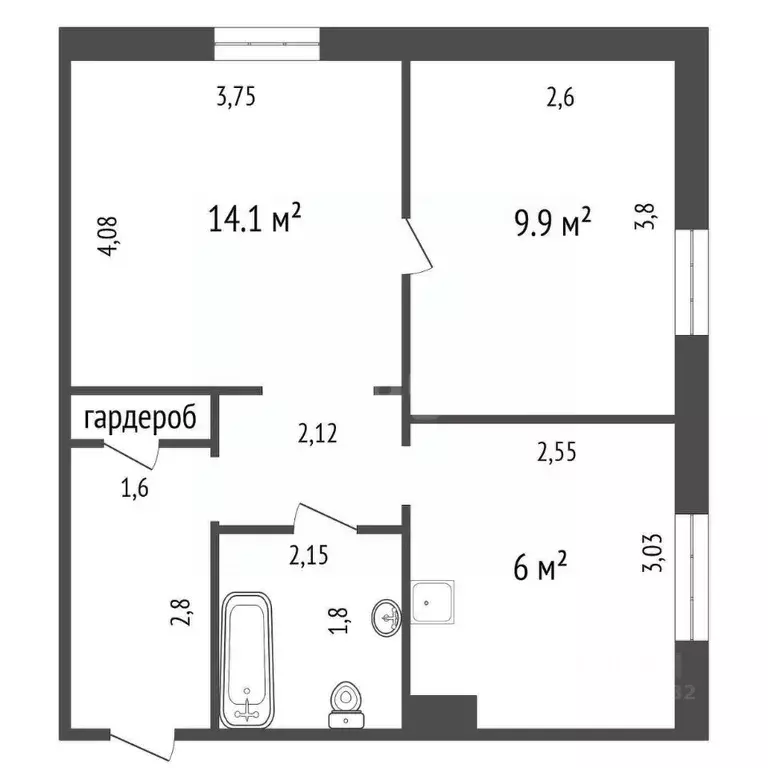 2-к кв. Красноярский край, Красноярск просп. Мира, 124 (42.6 м) - Фото 2
