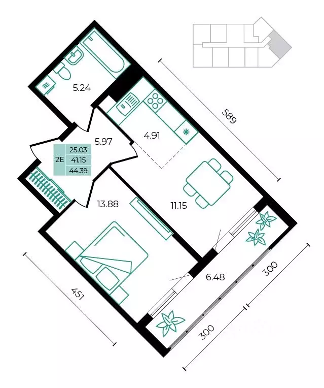 2-к кв. Адыгея, Майкопский район, пос. Тульский ул. Заречная (44.39 м) - Фото 1