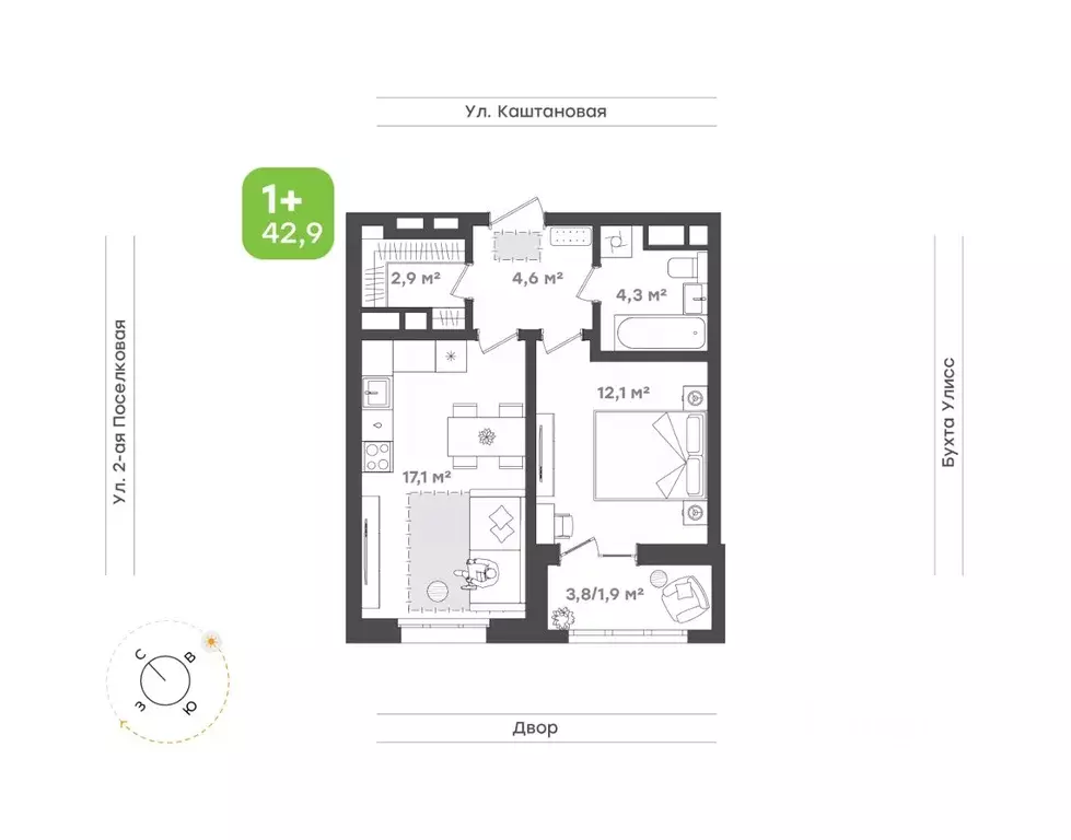 1-к кв. Приморский край, Владивосток ул. 3-я Поселковая, 16/1 (42.9 м) - Фото 1