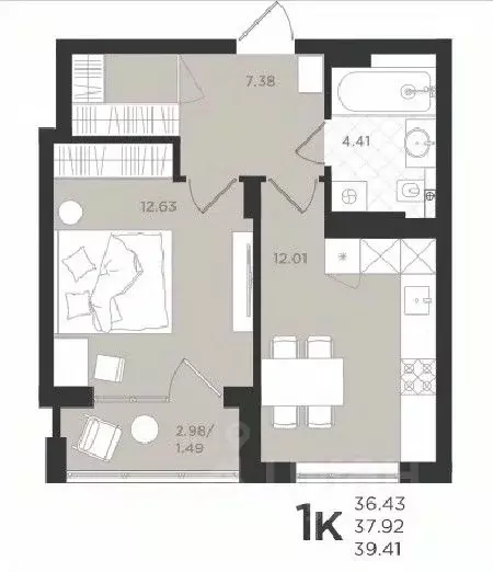 1-к кв. Калининградская область, Светлогорск  (37.92 м) - Фото 0