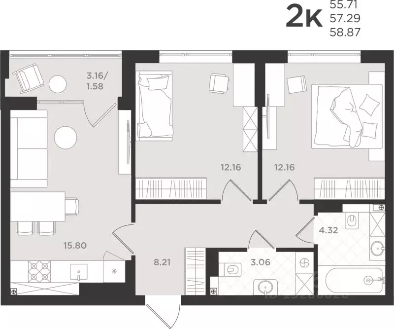 2-к кв. Калининградская область, Светлогорск  (57.29 м) - Фото 1