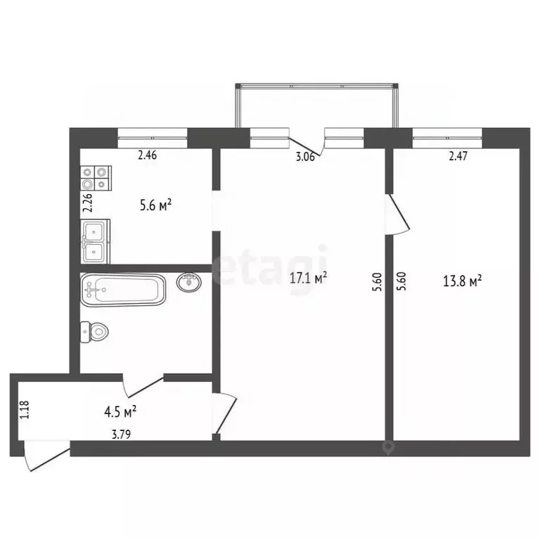 2-к кв. Тюменская область, Тюмень ул. Пермякова, 34 (45.2 м) - Фото 2