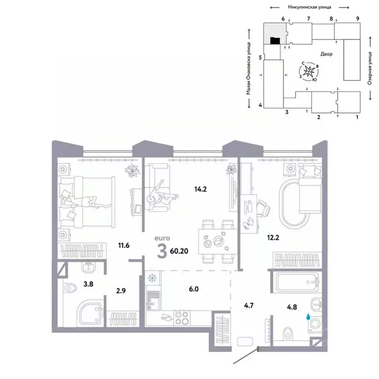 3-к кв. Москва Озерная ул., 42С7 (60.2 м) - Фото 0