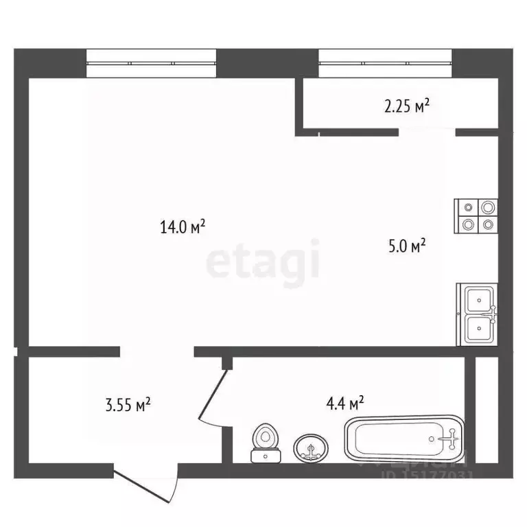 Студия Ямало-Ненецкий АО, Новый Уренгой просп. Губкина, 11Б (29.0 м) - Фото 2