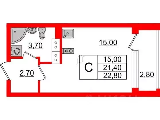 Студия Санкт-Петербург Планерная ул., 99 (23.6 м) - Фото 0