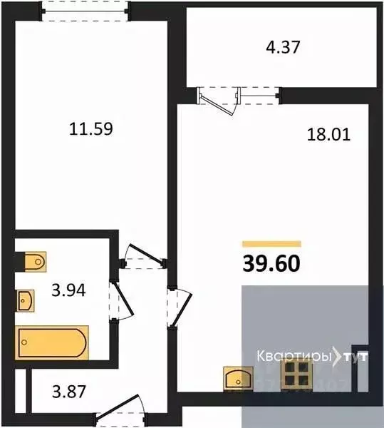 1-к кв. Воронежская область, Воронеж Краснознаменная ул., 72 (39.6 м) - Фото 0