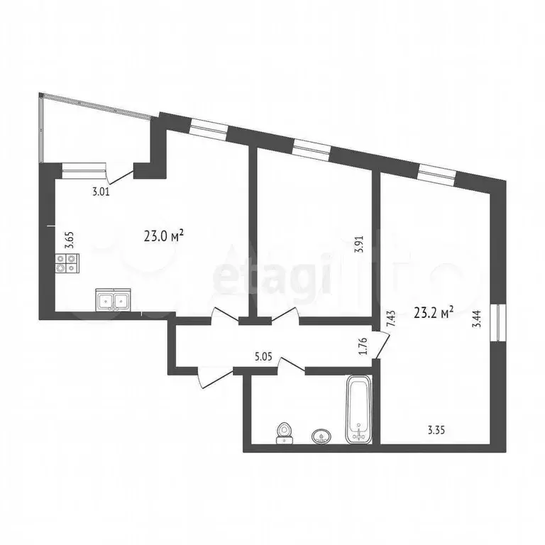 2-к. квартира, 72,7 м, 3/9 эт. - Фото 0