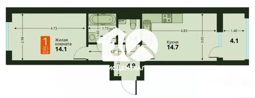 1-к кв. Новосибирская область, Новосибирск Тайгинская ул., 39 (38.2 м) - Фото 1