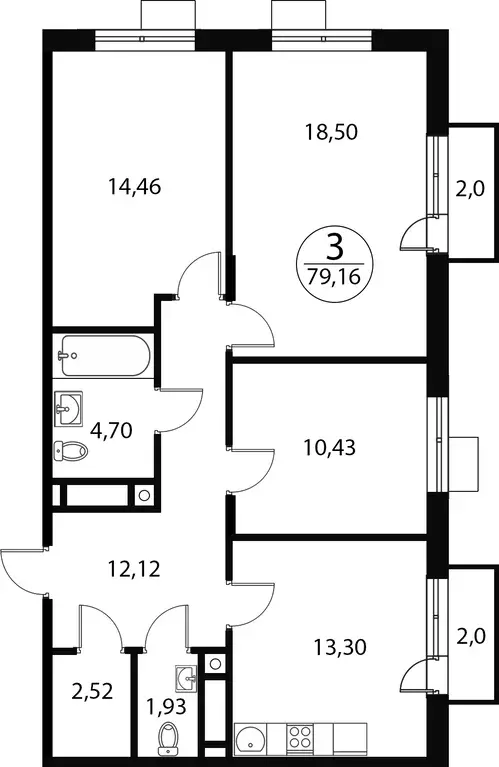 3-к квартира, 79.16 м - Фото 0
