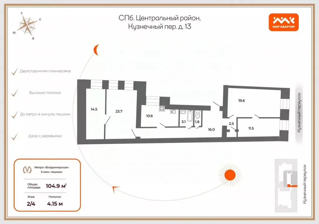 4-к кв. Санкт-Петербург Кузнечный пер., 13 (104.9 м) - Фото 1
