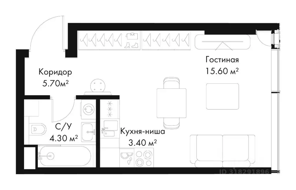 Студия Москва ул. 3-я Ямского Поля, 9к6 (29.0 м) - Фото 1