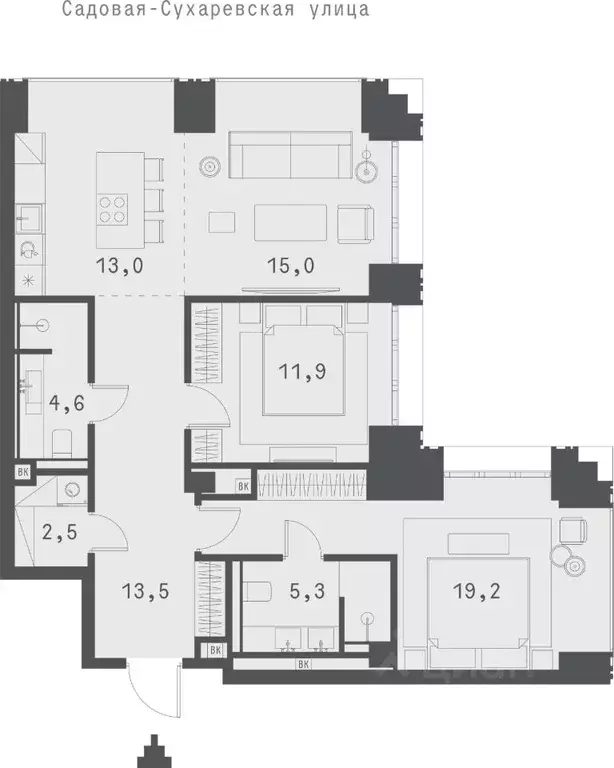 2-к кв. Москва Садовая-Сухаревская ул., 14 (84.83 м) - Фото 0