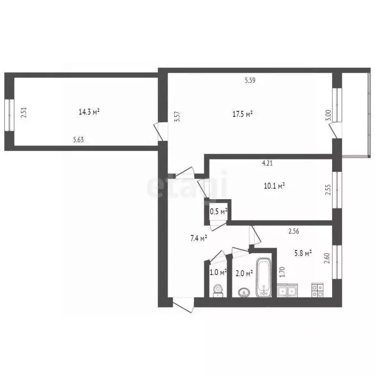 3-к кв. Ростовская область, Таганрог ул. Пальмиро Тольятти, 20-4 (58.6 ... - Фото 1