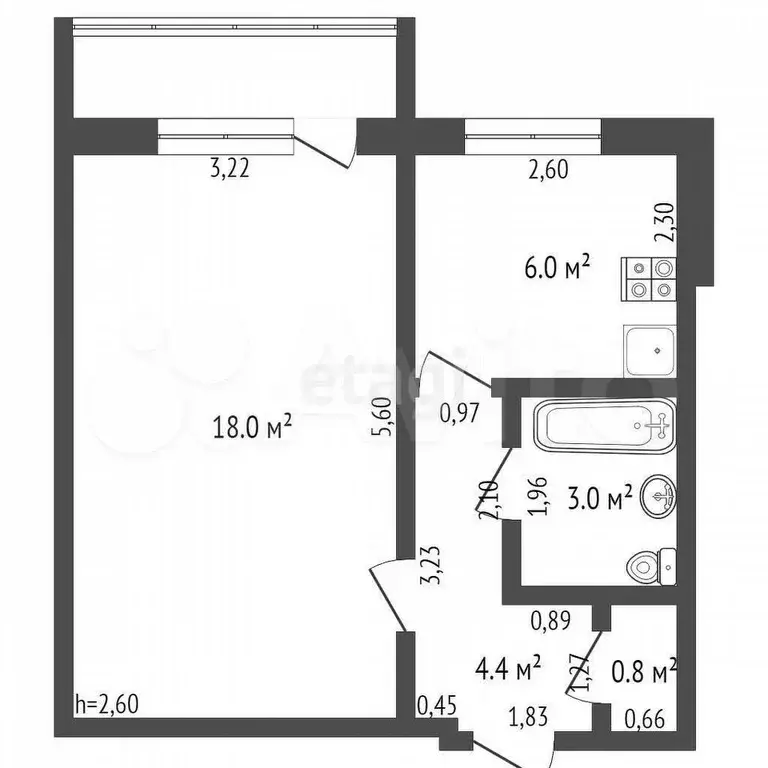 1-к. квартира, 30 м, 3/4 эт. - Фото 0