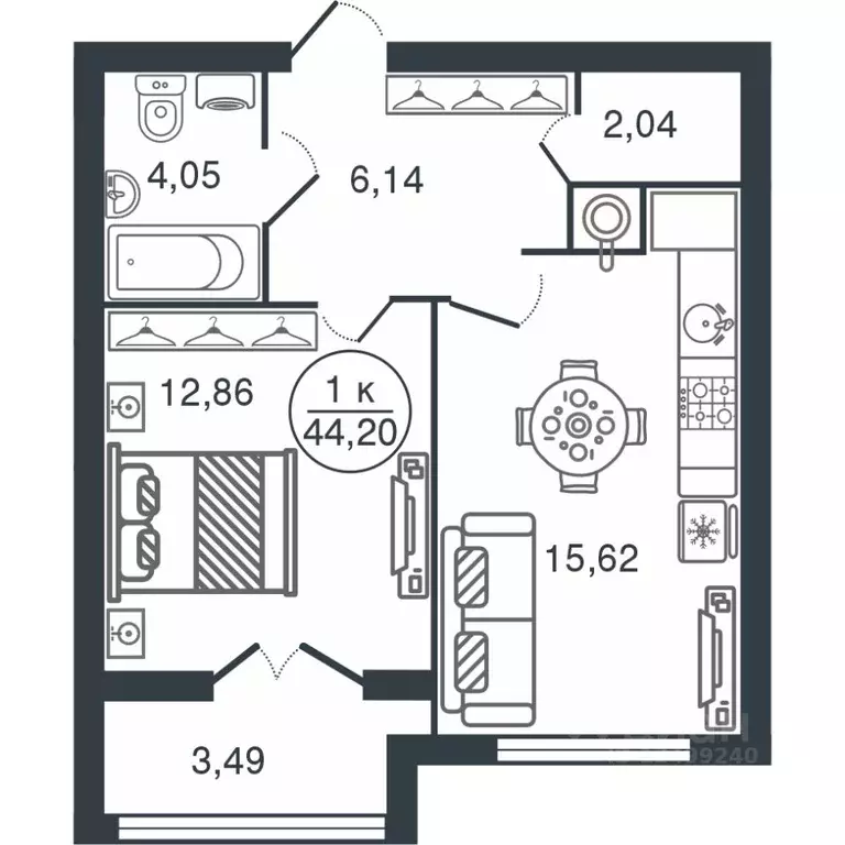 1-к кв. Тверская область, Тверь Бурашевское ш., 60 (44.2 м) - Фото 1