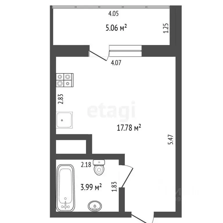 Студия Тюменская область, Тюмень ул. Парада Победы, 7 (20.9 м) - Фото 1