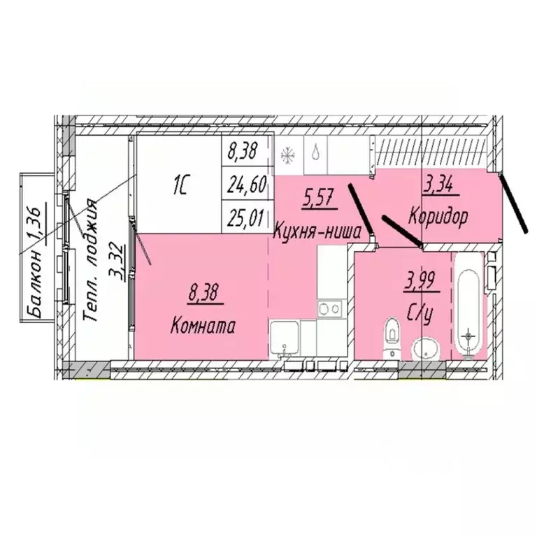 1-к кв. Омская область, Омск ул. 2-я Дачная (25.01 м) - Фото 0
