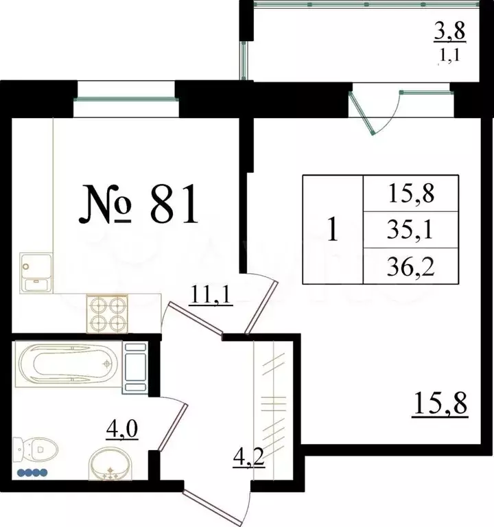 1-к. квартира, 36,2 м, 2/8 эт. - Фото 0