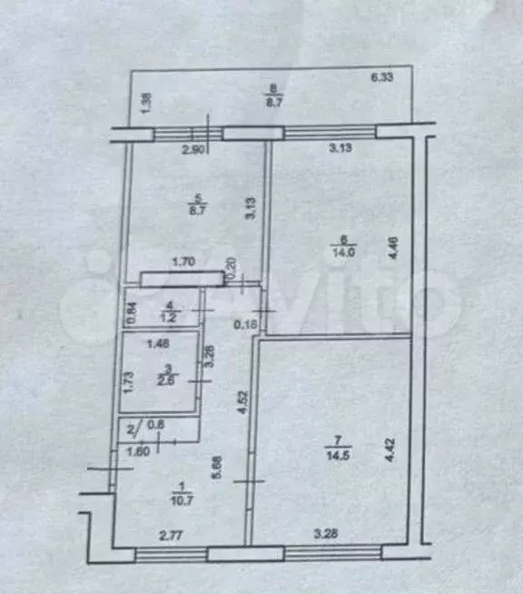 2-к. квартира, 51,4 м, 5/9 эт. - Фото 0