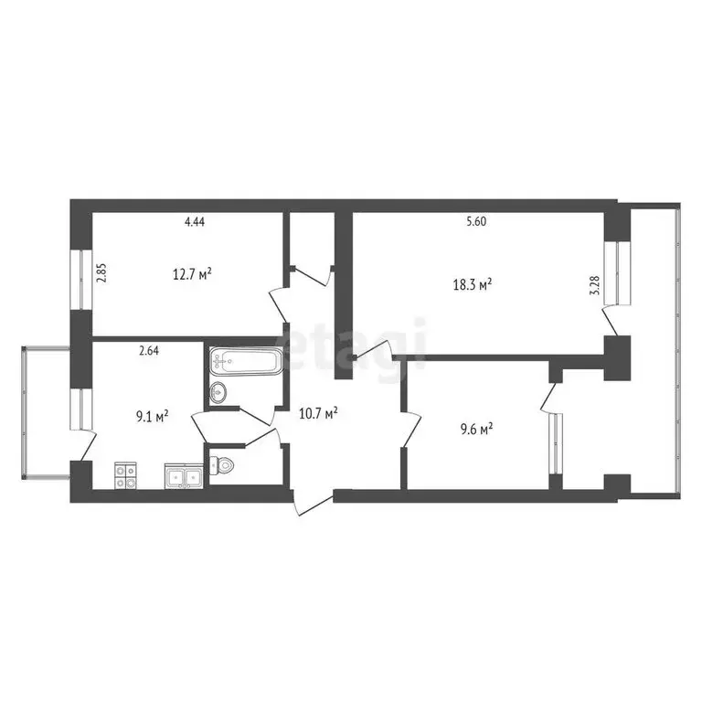 3-комнатная квартира: Феодосия, улица Челнокова, 66 (66.2 м) - Фото 1