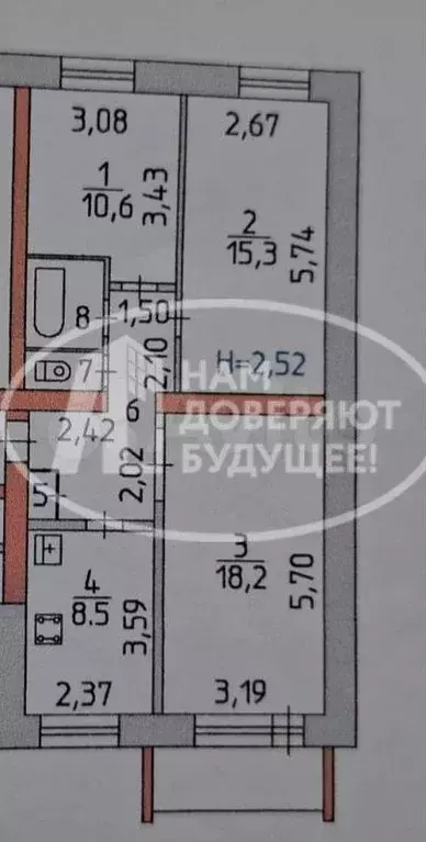 3-к. квартира, 64,6 м, 1/3 эт. - Фото 0