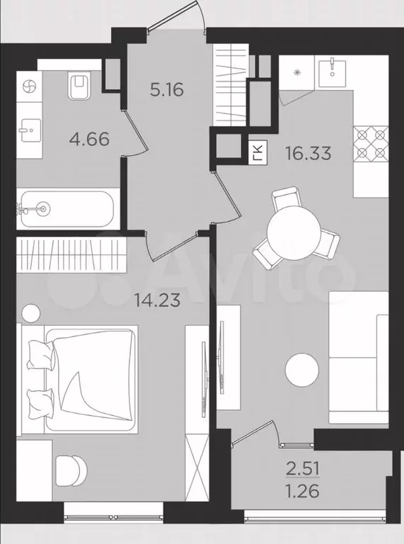 1-к. квартира, 41,7 м, 7/9 эт. - Фото 1
