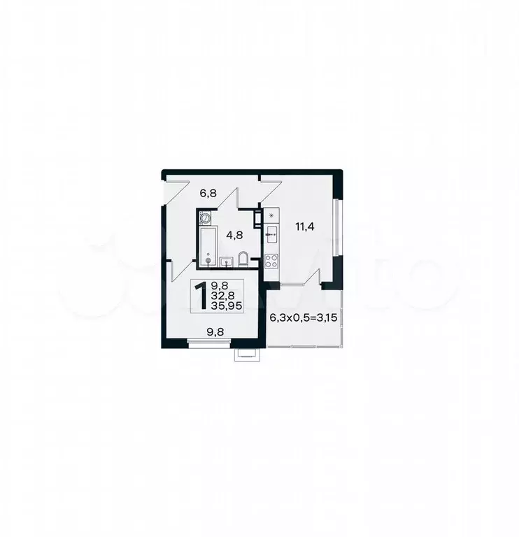 1-к. квартира, 36 м, 3/4 эт. - Фото 1