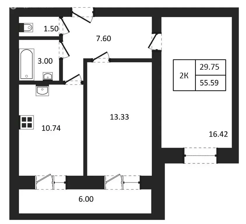 2-комнатная квартира: Новосибирск, улица Юности, 9 (55.59 м) - Фото 1