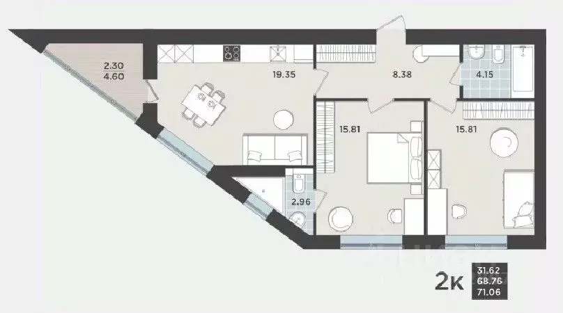 2-к кв. Калининградская область, Калининград Арсенальная ул., 31к3 ... - Фото 0
