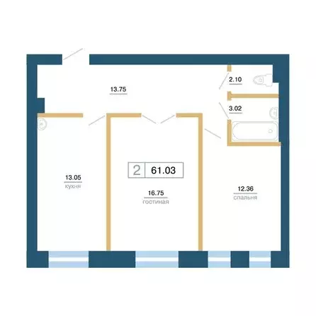 Продаётся 2-к квартира, 61.03 м - Фото 0