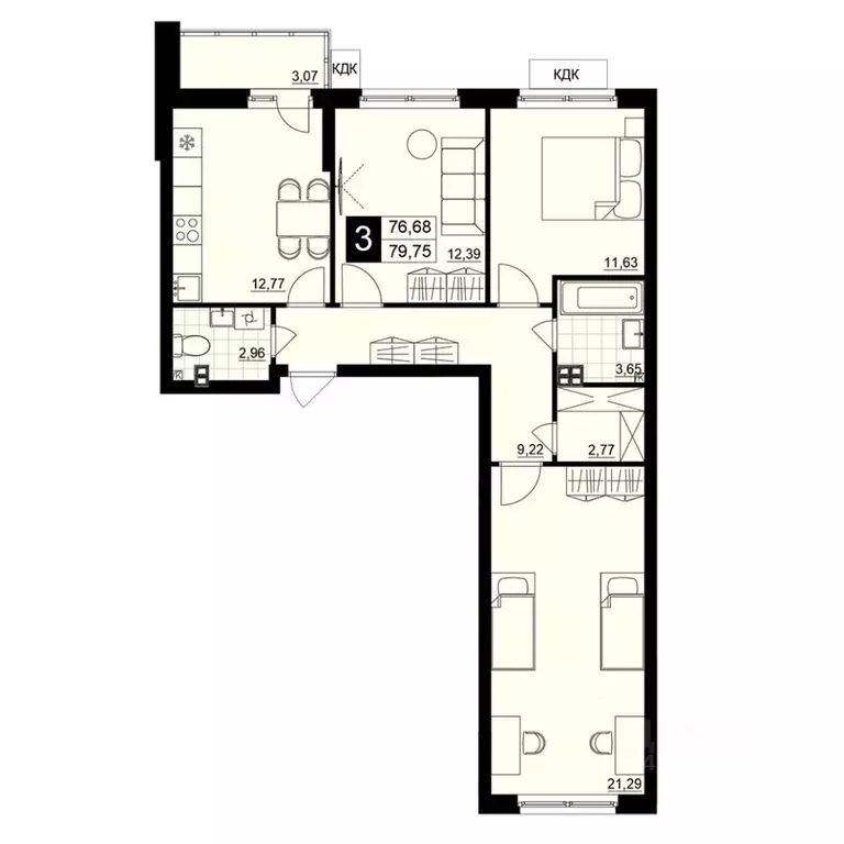 3-к кв. Самарская область, Самара АмГрад жилой комплекс (78.22 м) - Фото 1