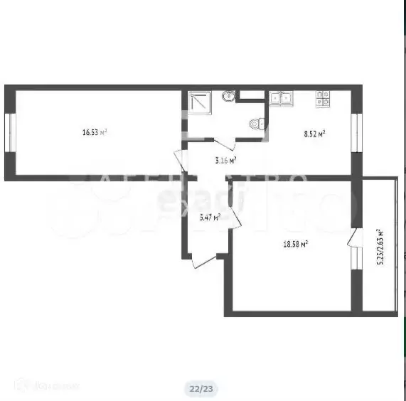 2-к. квартира, 54 м, 5/5 эт. - Фото 0
